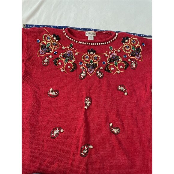 Vintage Victoria Jones Red Beaded Sweater Medium - Picture 6 of 12